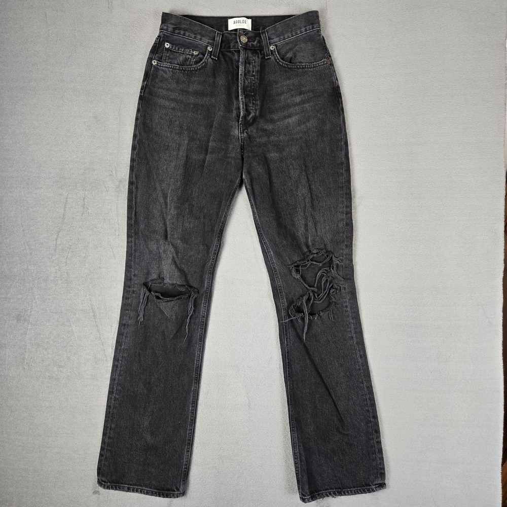 Agolde Lana‎ Jeans Womens 26 Mid Rise Vintage Straight Leg Distressed Black